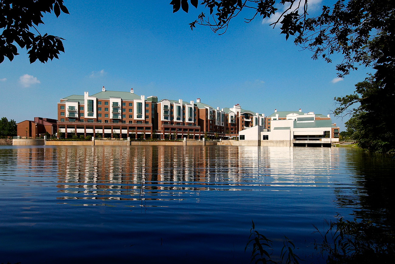 Friendship Village Center and Bridgewater Place over the water.